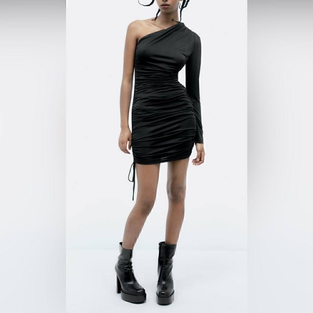 Zara Ruched Asymmetric Dress Size Large